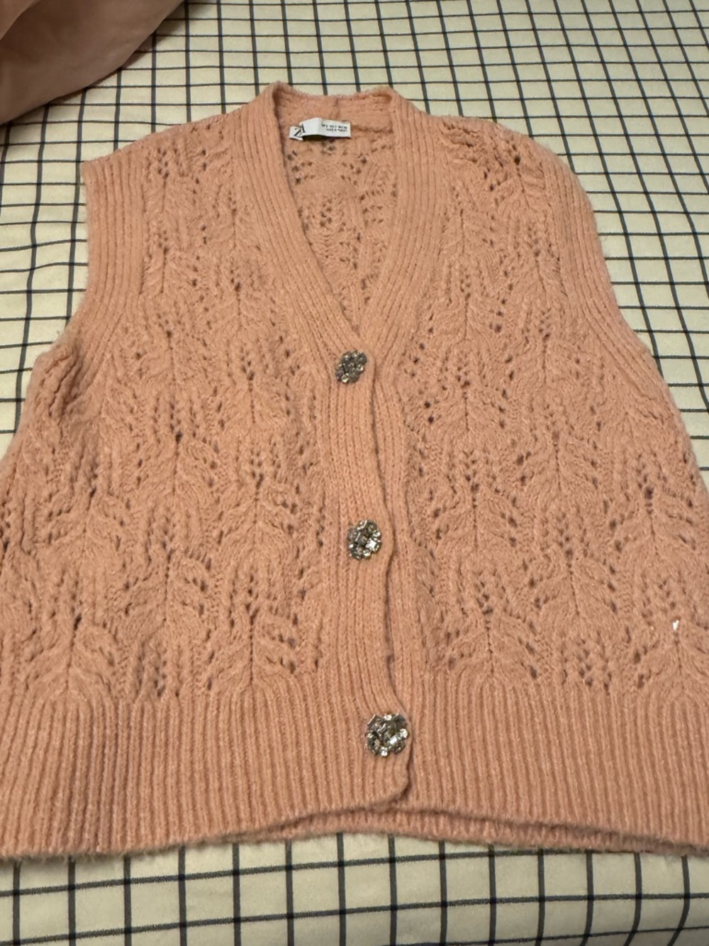 Zara Peach Openwork Knit V-Neck Sweater Vest